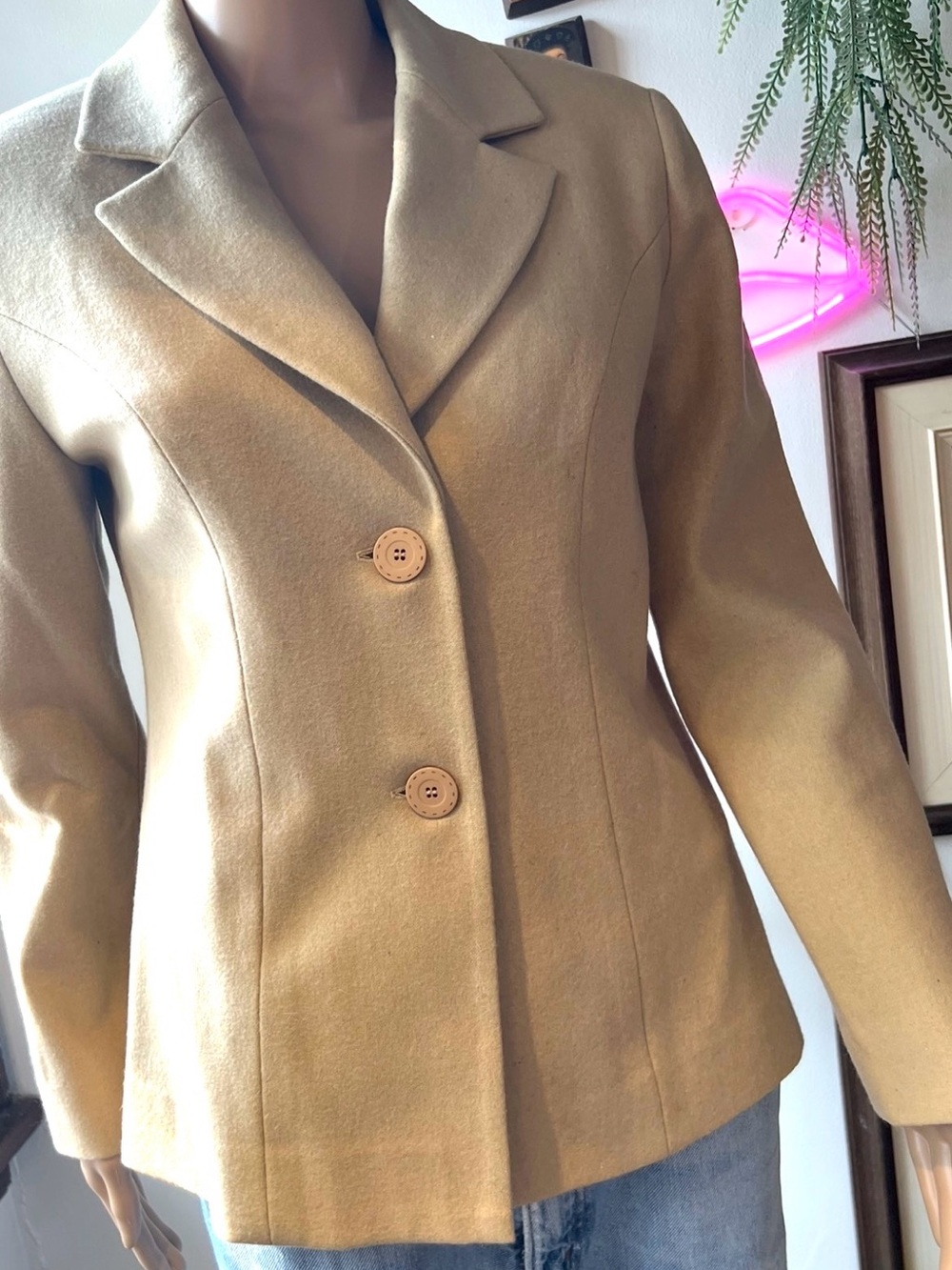 Classic Hand Tailored/Handmade Women's Camel Wool-Blend Jacket